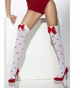 Smiffys Costumes White Heart Pattern Thigh Highs Stockings Halloween