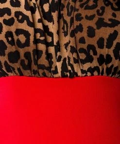 Belsira Vintage Pencil Dress Red With Leopard Clothing