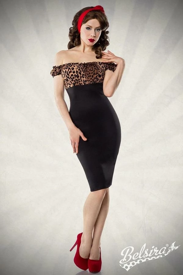 Belsira Clothing Vintage Pencil Dress Black With Leopard 3 Belsira Clothing Vintage Pencil Dress Black With Leopard