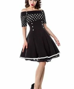 Belsira Shoulder Free Polka-Dot Dress Clothing