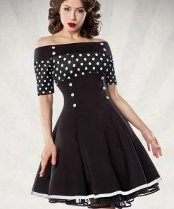 Belsira Shoulder Free Polka-Dot Dress Clothing