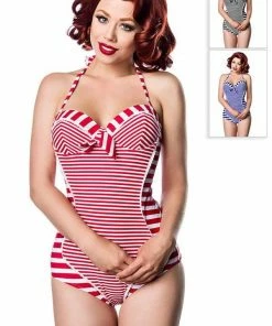 Belsira Red Striped Retro Swimsuit Plus Size