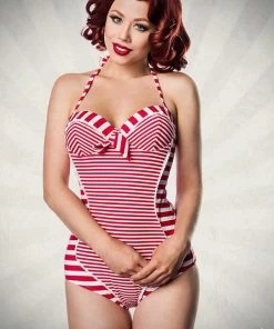 Belsira Red Striped Retro Swimsuit Plus Size