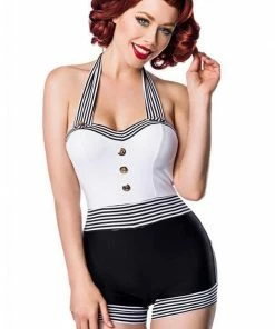 Belsira Striped Halterneck Romper Swimsuit Swimwear