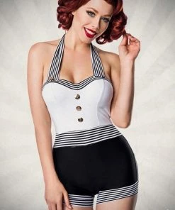 Belsira Striped Halterneck Romper Swimsuit Swimwear