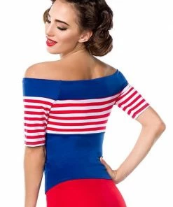 Belsira Vintage Striped Top Blue-red Clothing