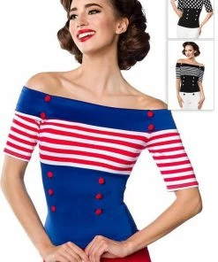 Belsira Vintage Striped Top Blue-red Clothing