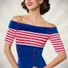 Belsira Vintage Striped Top Blue-red Clothing
