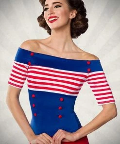 Belsira Vintage Striped Top Blue-red Clothing