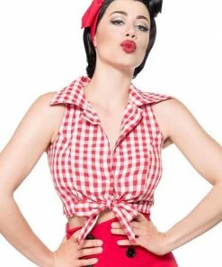 Belsira Red Sleeveless Check Shirt