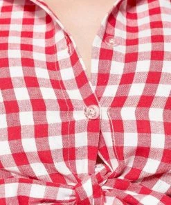 Belsira Red Sleeveless Check Shirt