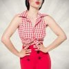 Belsira Red Sleeveless Check Shirt 2 Belsira Red Sleeveless Check Shirt