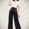 Belsira Trousers Black With White Buttons Clothing