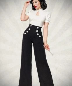Belsira Trousers Black With White Buttons Clothing