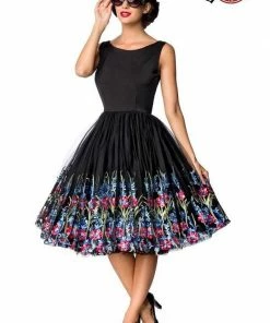 Belsira Vintage Flower Dress Black/Pink Clothing 9 Belsira Vintage Flower Dress Black/Pink Clothing