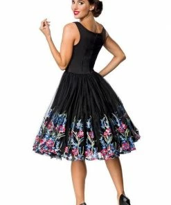 Belsira Vintage Flower Dress Black/Pink Clothing