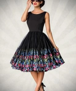 Belsira Vintage Flower Dress Black/Pink Clothing