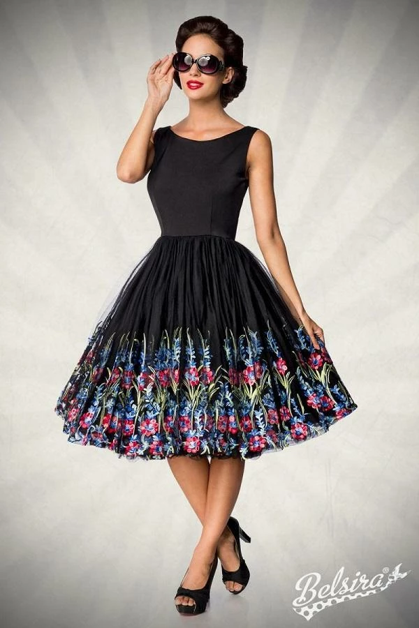 Belsira Vintage Flower Dress Black/Pink Clothing 3 Belsira Vintage Flower Dress Black/Pink Clothing