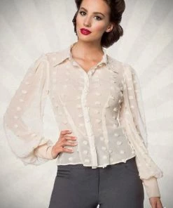 Belsira Vintage Transparent Shirt Cream Clothing