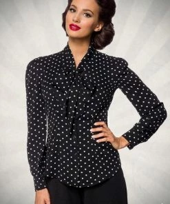 Belsira Polka-Dot Long Sleeve Blouse Clothing