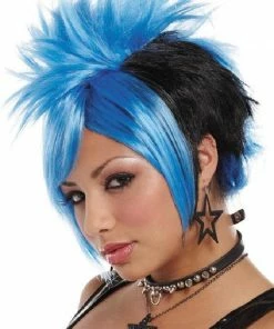 Palmer Agencies Stylish Punky Girl Wig Blue And Black Costumes