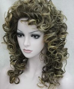Flirtywomen Spiral Curly Dark Brown Golden Mix Wig