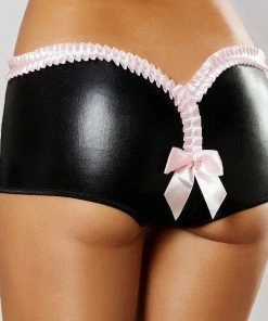 Lolitta Lingerie Black Wet-look Fabric Briefs With Bow Detail At Back