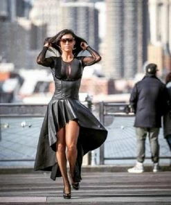 Noir Handmade Poland Gula Open Bust Wet Look High Low Dress Lingerie Dresses