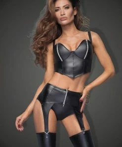 Noir Handmade Poland Lingerie Power Wet-look Garter Belt F166