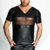 Noir Handmade Poland Men`s Eco-leather T-Shirt With Mesh