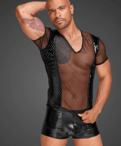 Noir Handmade Poland Mens Shirt Mesh And PVC H055