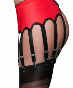 Nylon Dreams Lingerie 12 Strap Red Suspender Belt NDL13