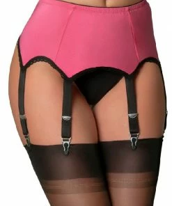Nylon Dreams 6 Strap Pink And White Suspender Belt NDL59