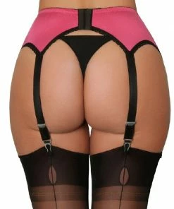 Nylon Dreams 6 Strap Pink And White Suspender Belt NDL59
