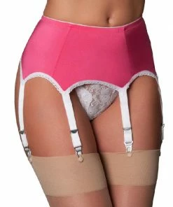 Nylon Dreams 6 Strap Pink And White Suspender Belt NDL59