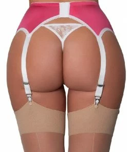 Nylon Dreams 6 Strap Pink And White Suspender Belt NDL59