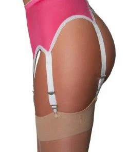 Nylon Dreams 6 Strap Pink And White Suspender Belt NDL59
