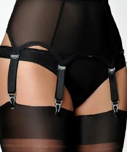 Nylon Dreams Lingerie 6 Strap White Power Mesh Suspender Belt