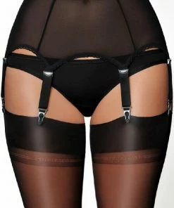 Nylon Dreams 6 Strap Black Power Mesh Suspender Belt Lingerie