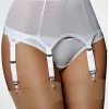 Nylon Dreams Lingerie 6 Strap White Power Mesh Suspender Belt
