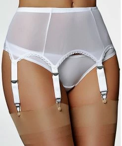 Nylon Dreams Lingerie 6 Strap White Power Mesh Suspender Belt