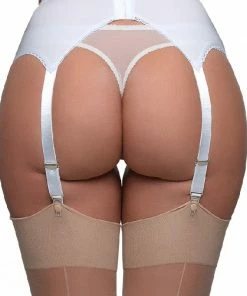 Nylon Dreams Lingerie 4 Strap White Suspender Belt NDL6