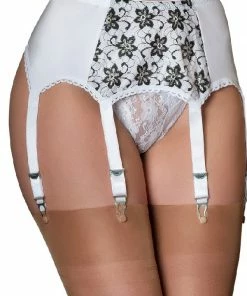 Nylon Dreams 6 Strap Suspender Belt Flower Lace