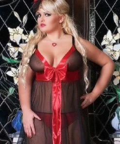 Andalea Plus Sizes Black And Red Lingerie Nightdress