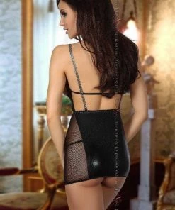 Beauty Night Lingerie Poland Black Open Bust Wet-look Lingerie Set Dolores