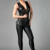Me Seduce Wet Look Black Jumpsuit With Zipper Front