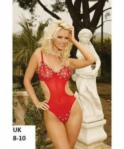 Elegant Moments USA Lingerie Embroidered Mesh Thong Back Teddy