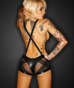 Noir Handmade Poland Promiscuous Wet Look And Tulle Playsuit