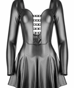 Noir Handmade Poland Clothing Wet-look Long Sleeve Dress