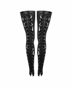 Noir Handmade Poland Lace Up Wet-look Stockings F145 Hosiery 13 Noir Handmade Poland Lace Up Wet-look Stockings F145 Hosiery
